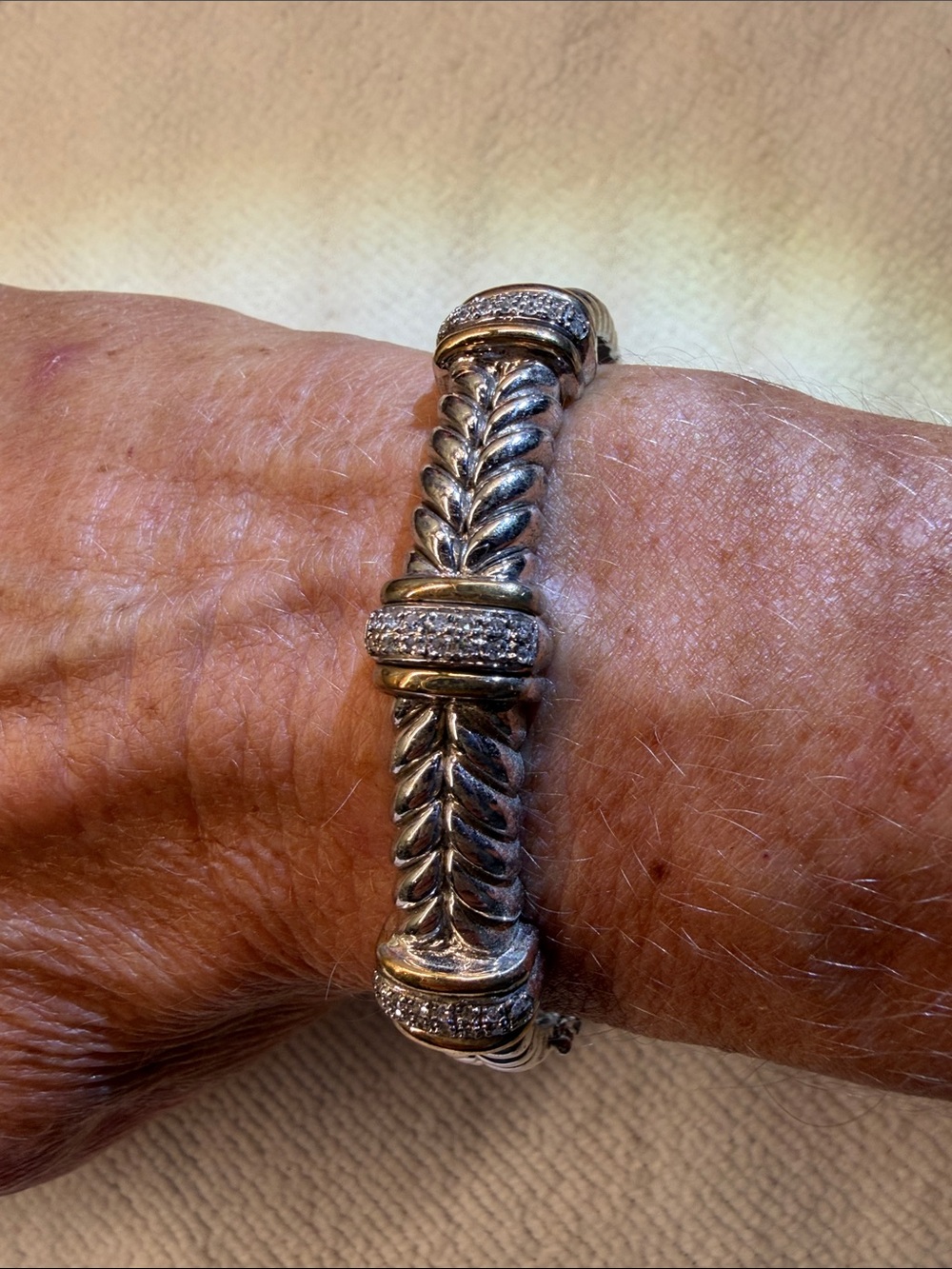 Silver Braided Cable Bracelet with Pave Accents